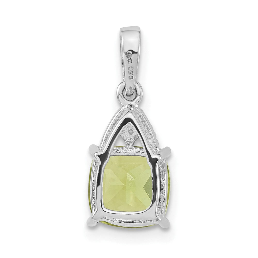 Sterling Silver Rhodium-plated Polished Peridot & Diamond Pendant