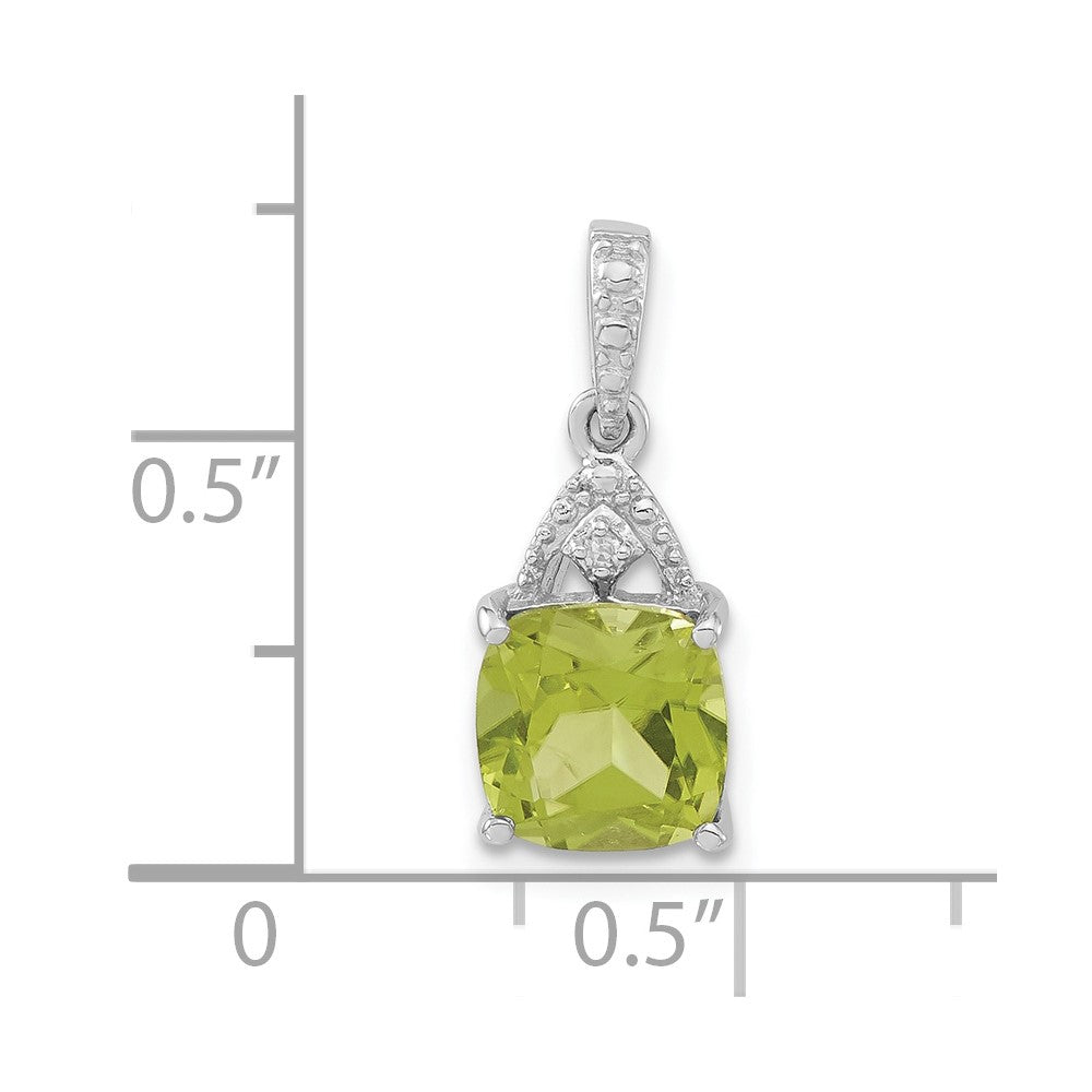 Sterling Silver Rhodium-plated Polished Peridot & Diamond Pendant