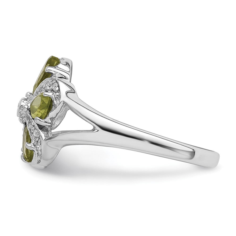 Sterling Silver Rhodium Peridot Diamond Ring