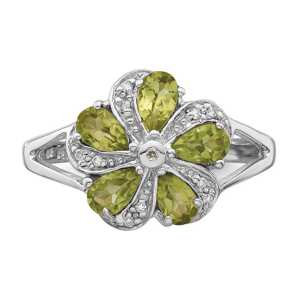 Sterling Silver Rhodium Peridot Diamond Ring