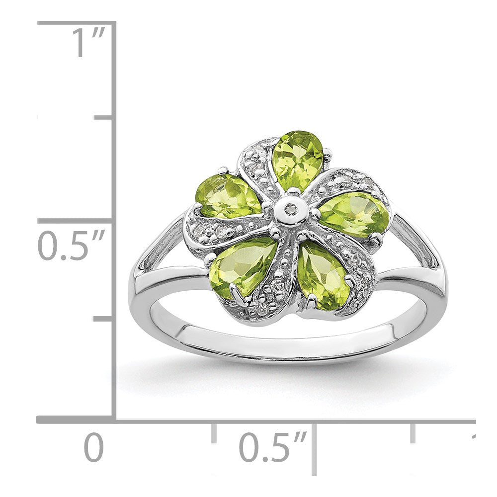 Sterling Silver Rhodium Peridot Diamond Ring