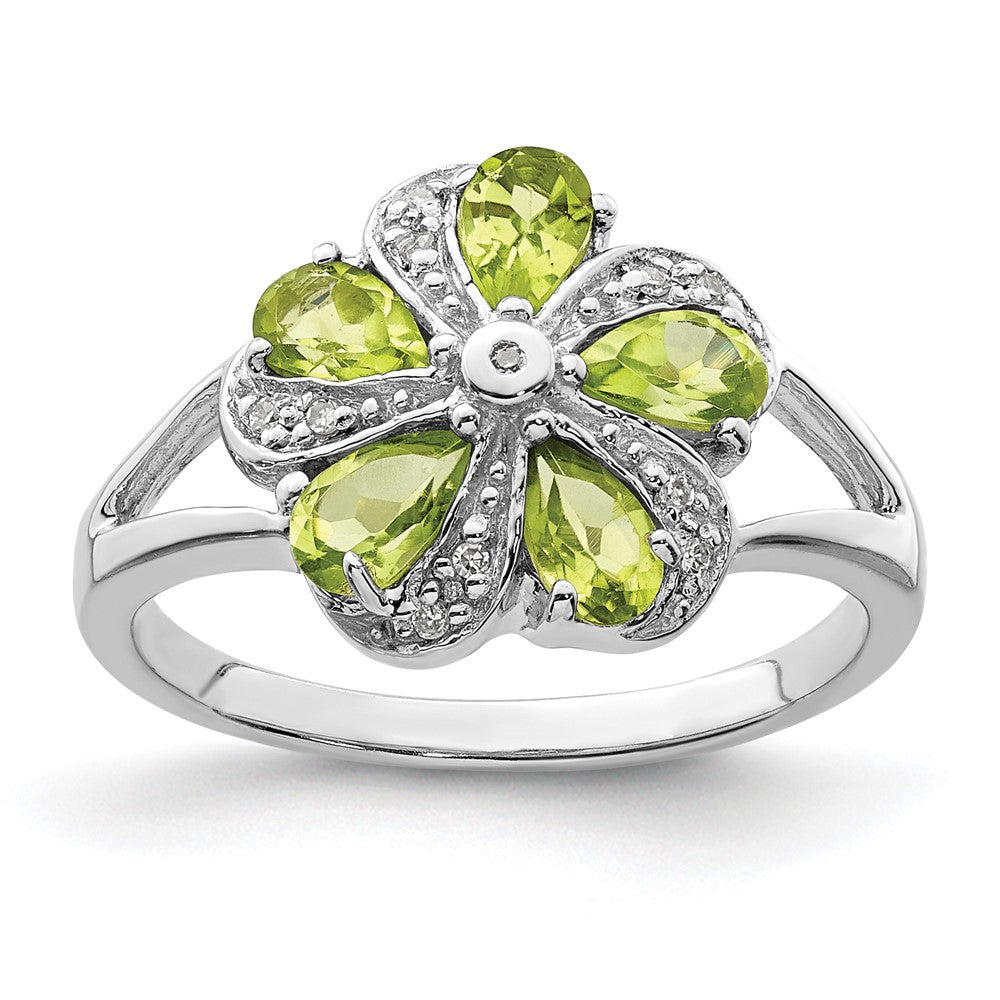 Sterling Silver Rhodium Peridot Diamond Ring