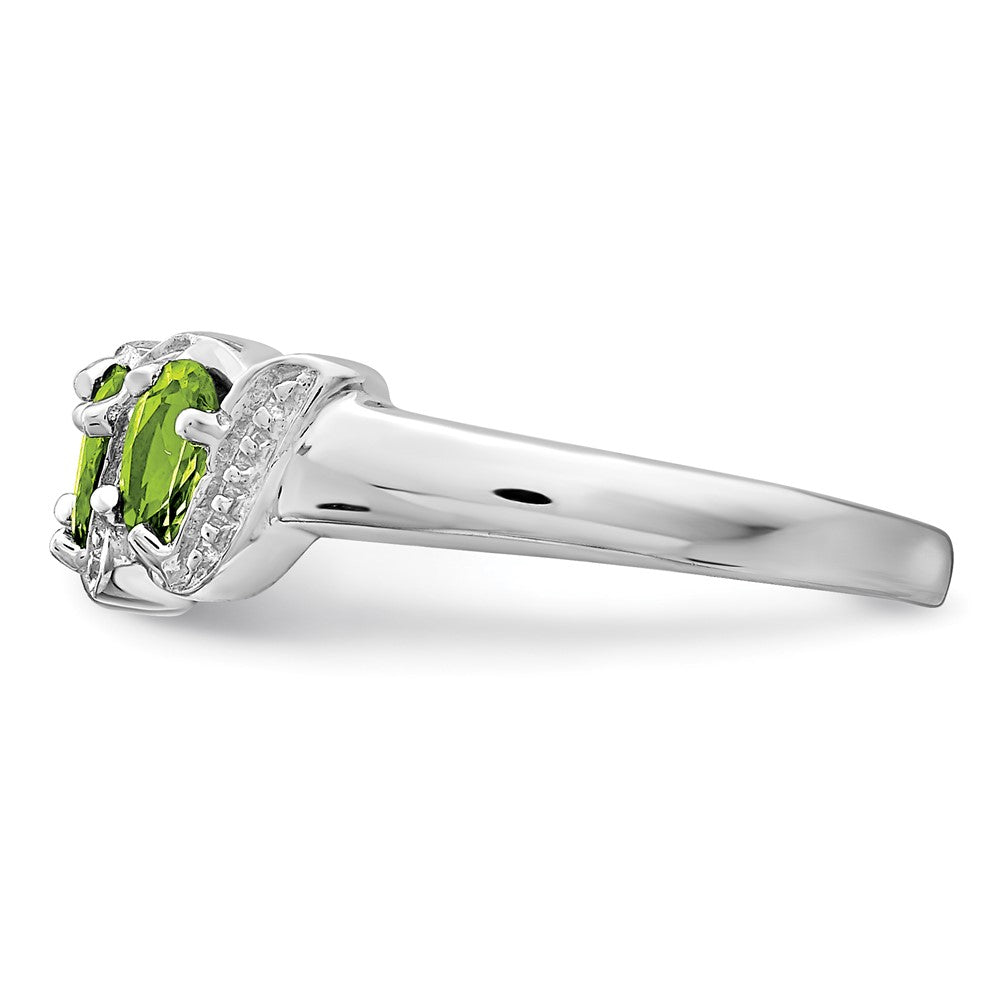 Sterling Silver Rhodium 3 Stone Peridot & Diamond Ring