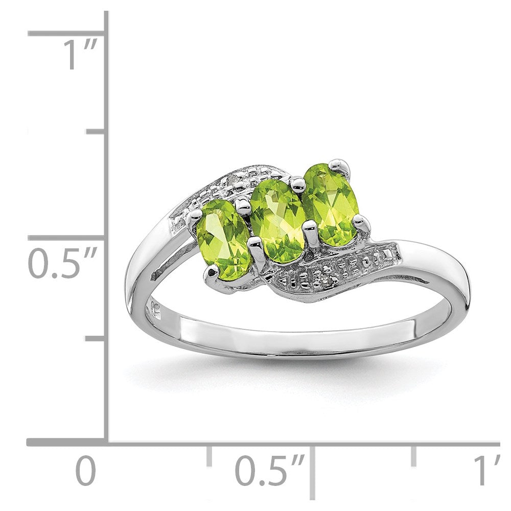 Sterling Silver Rhodium Peridot & Diamond Ring