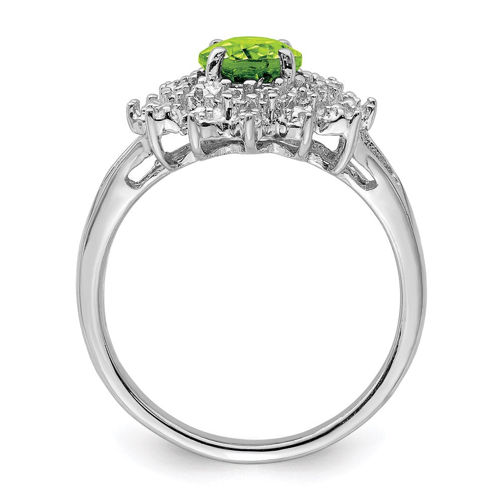 Sterling Silver Rhodium Peridot & Diamond Ring