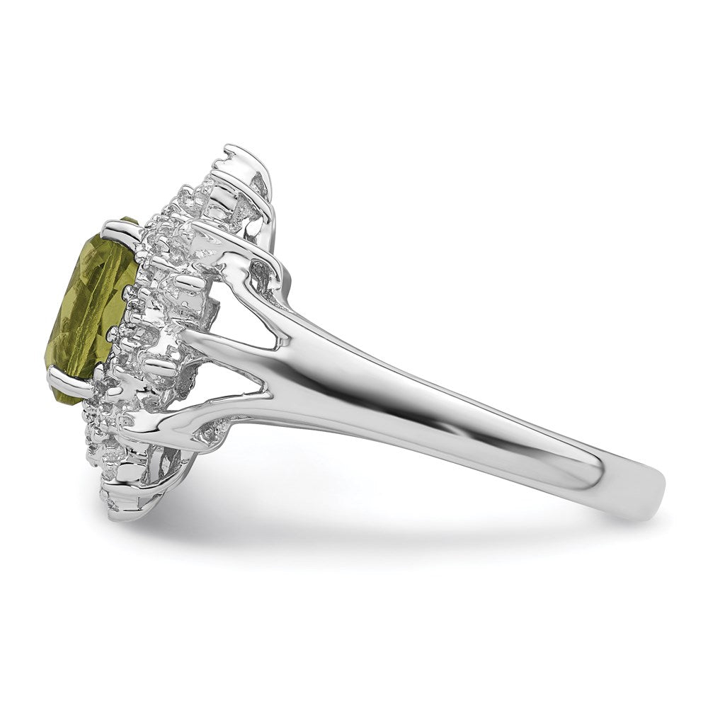 Sterling Silver Rhodium Peridot & Diamond Ring