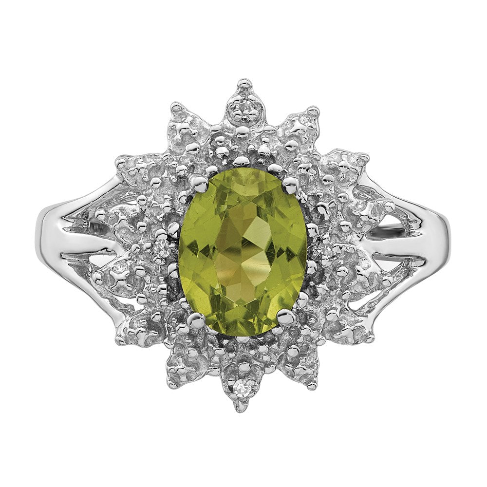 Sterling Silver Rhodium Peridot & Diamond Ring