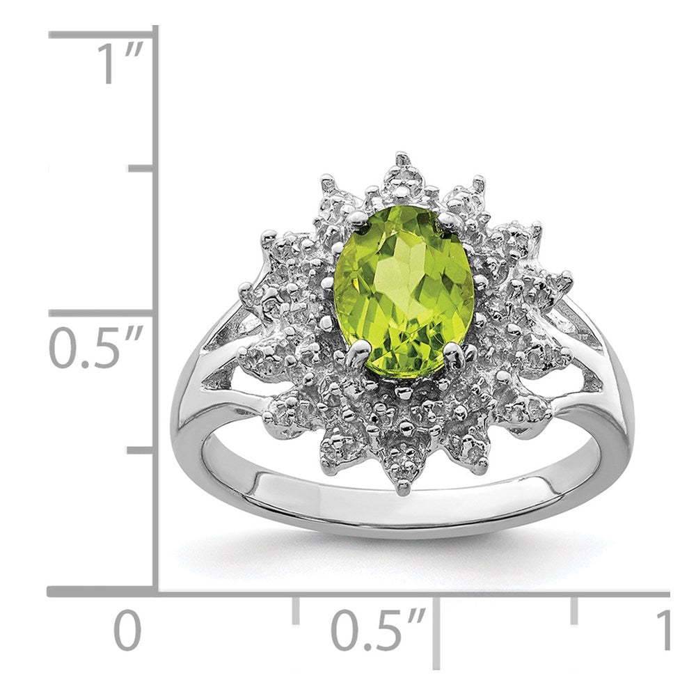 Sterling Silver Rhodium Peridot & Diamond Ring