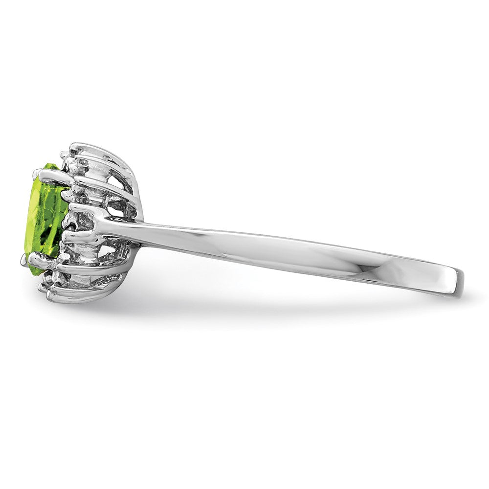 Sterling Silver Rhodium Peridot Diamond Ring