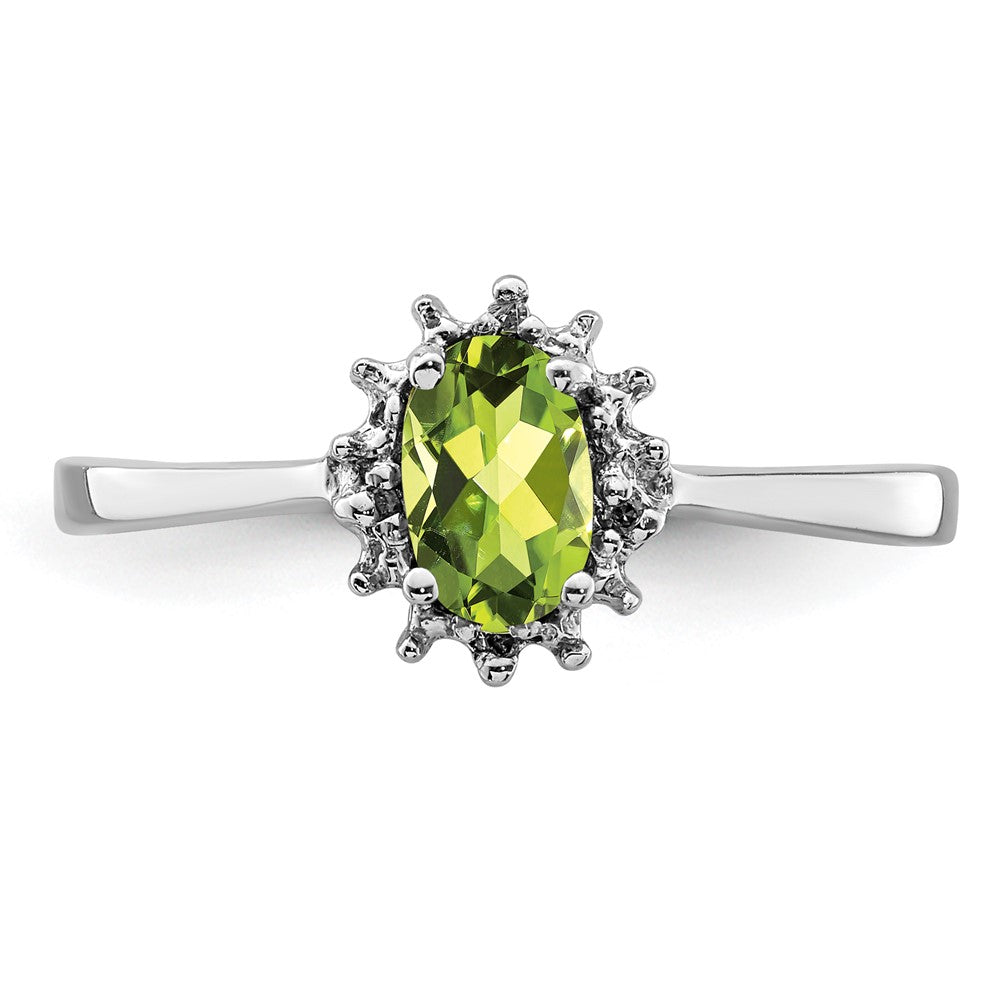 Sterling Silver Rhodium Peridot Diamond Ring