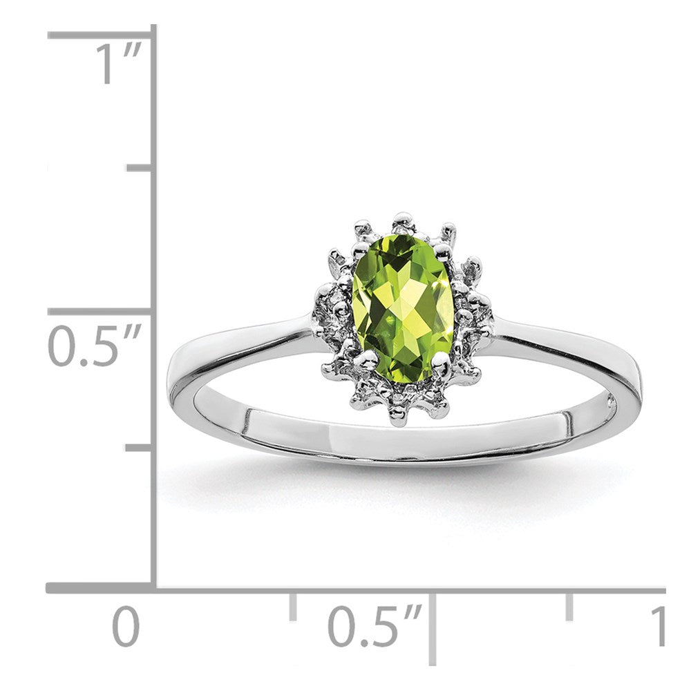 Sterling Silver Rhodium Peridot Diamond Ring