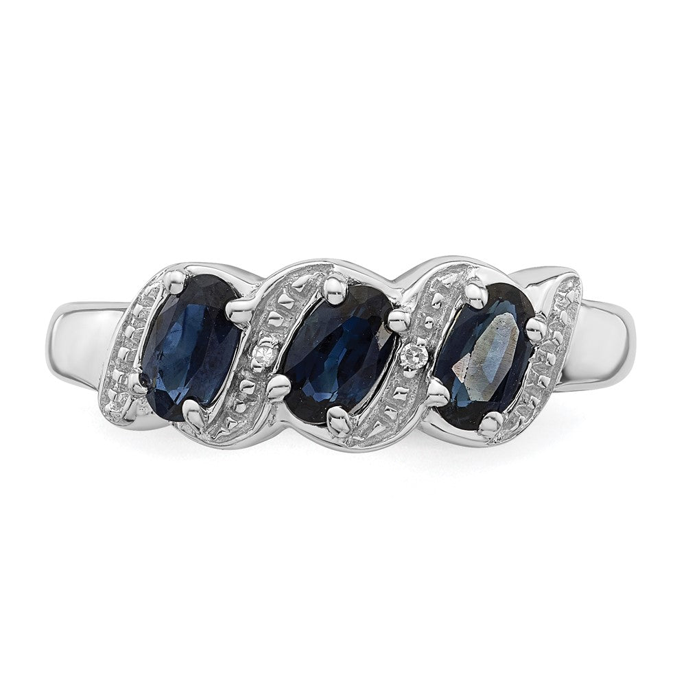 Sterling Silver Rhodium-plated Sapphire & Diamond Ring