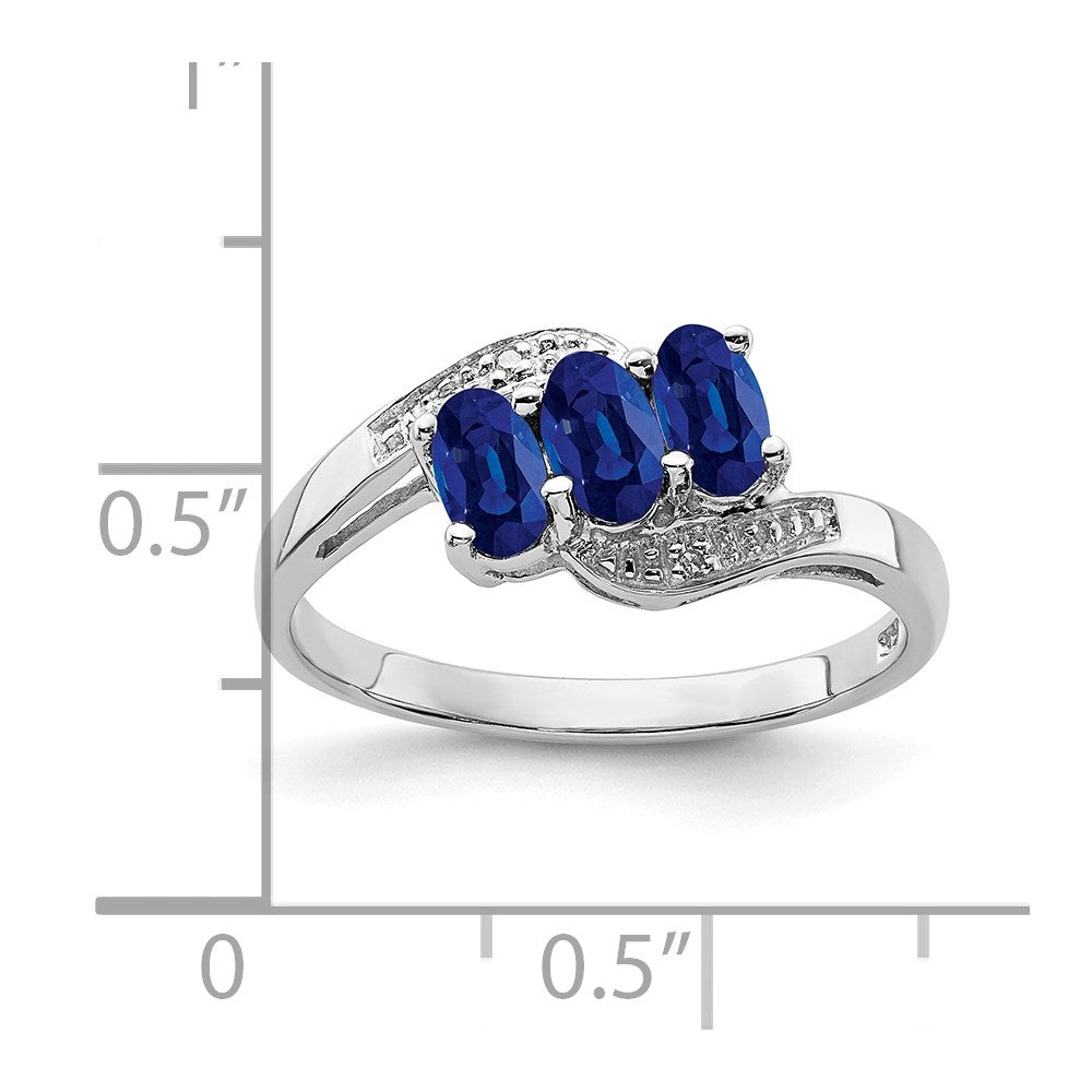 Sterling Silver Rhodium-plated Sapphire & Diamond Ring