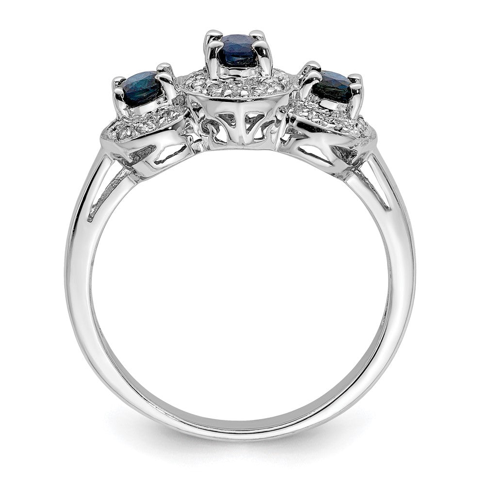 Sterling Silver Rhodium-plated Sapphire & Diamond Ring