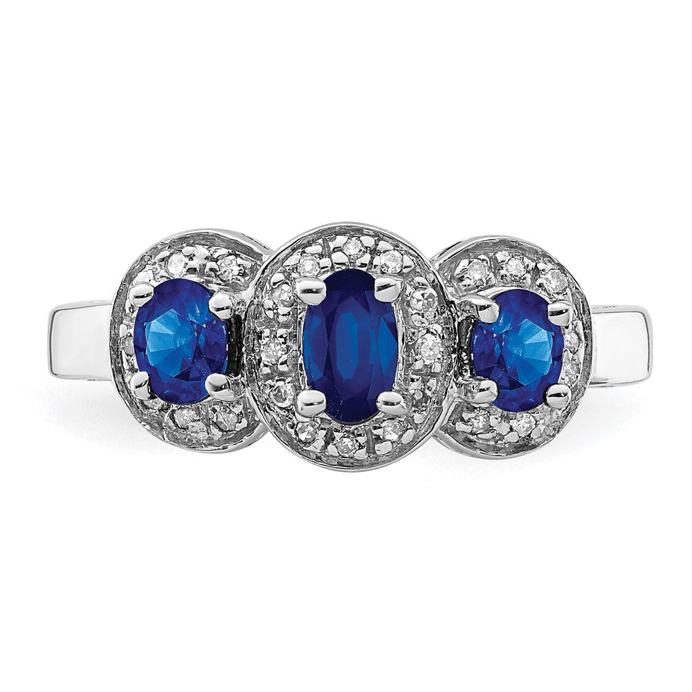 Sterling Silver Rhodium-plated Sapphire & Diamond Ring