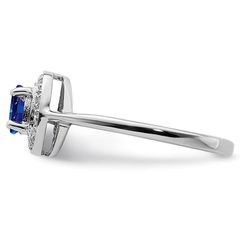 Sterling Silver Rhodium-plated Sapphire & Diamond Ring