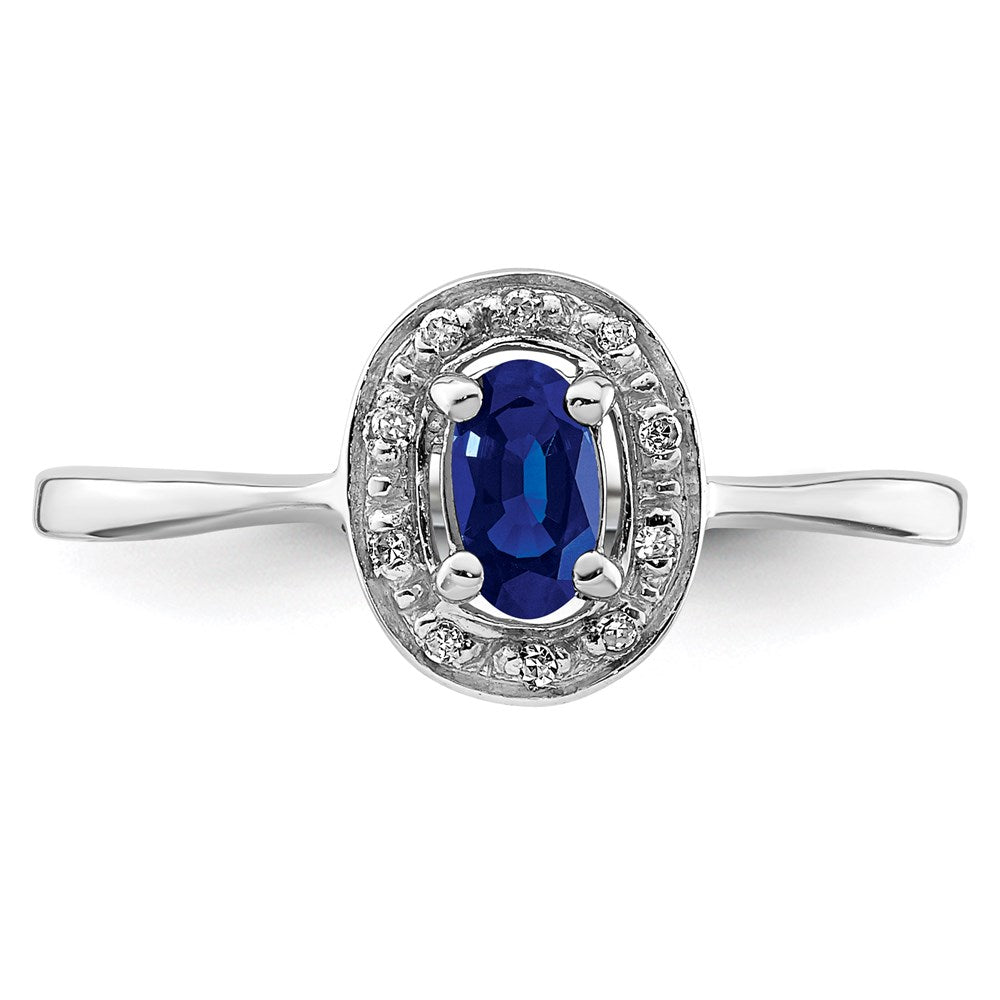 Sterling Silver Rhodium-plated Sapphire & Diamond Ring