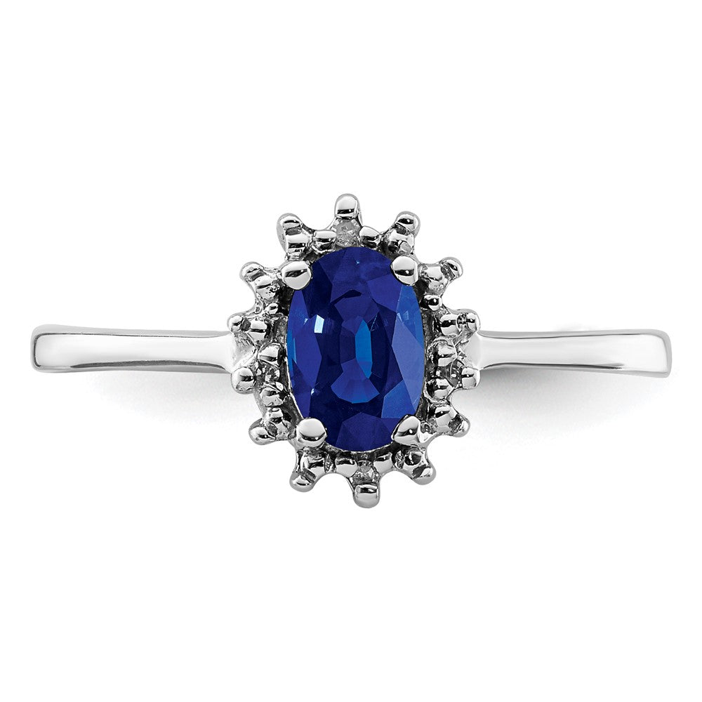 Sterling Silver Rhodium-plated Sapphire Diamond Ring