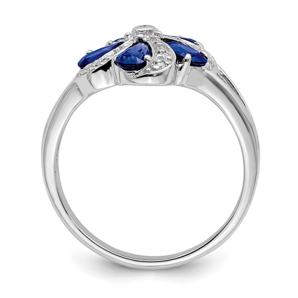 Sterling Silver Rhodium-plated Sapphire Diamond Ring