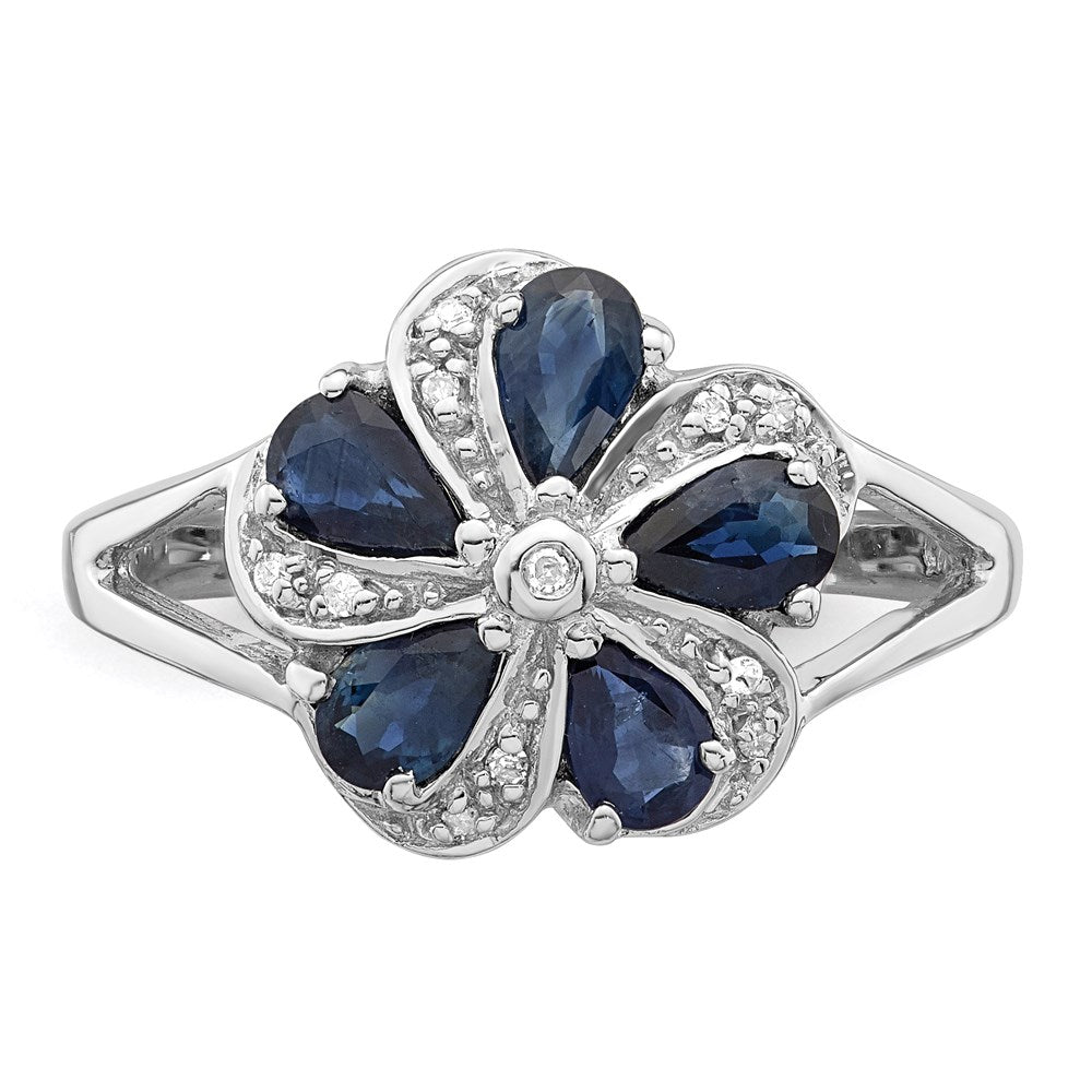 Sterling Silver Rhodium-plated Sapphire Diamond Ring