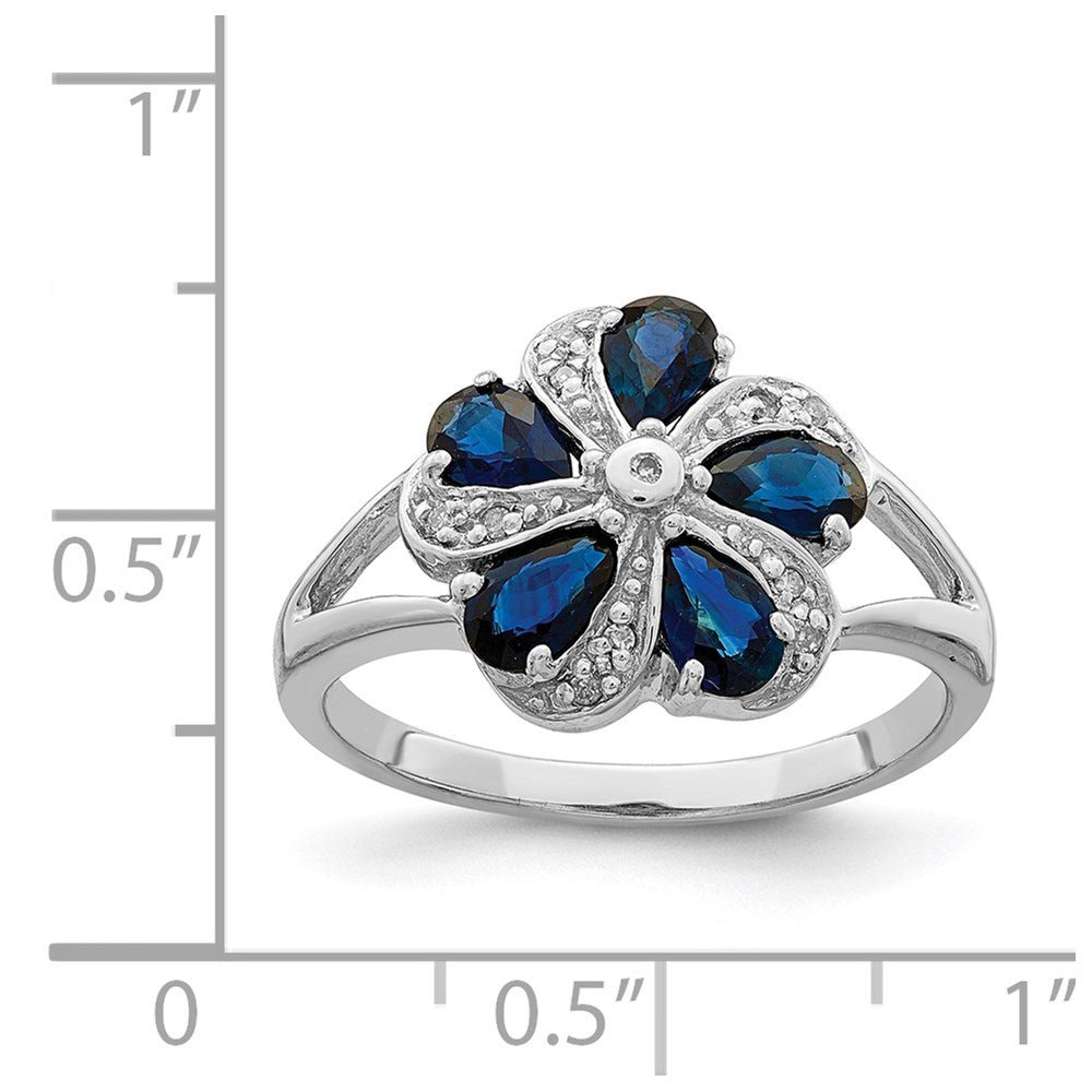 Sterling Silver Rhodium-plated Sapphire Diamond Ring