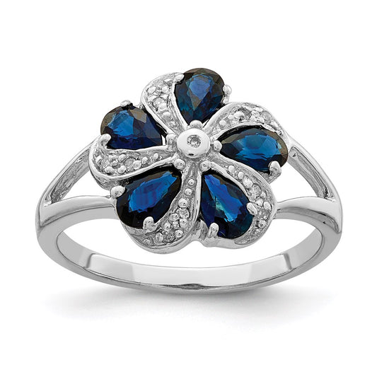 Sterling Silver Rhodium-plated Sapphire Diamond Ring