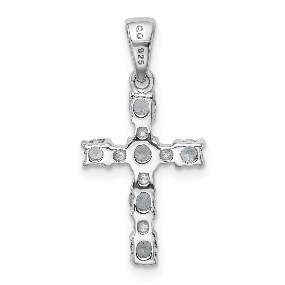 Sterling Silver Rhodium-plated Aquamarine & Diamond Accent Cross Pendant