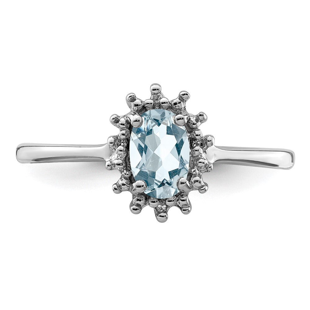 Sterling Silver Rhodium Aquamarine Diamond Ring