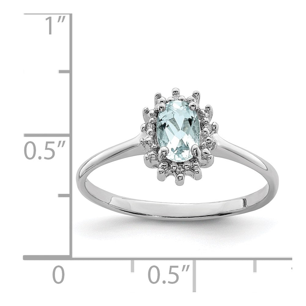 Sterling Silver Rhodium Aquamarine Diamond Ring