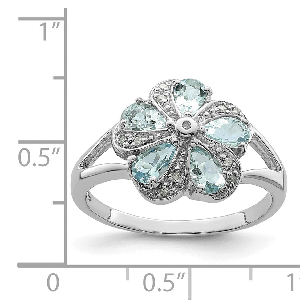 Sterling Silver Rhodium Aquamarine Diamond Ring