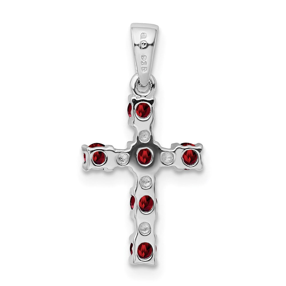 Sterling Silver Rhodium-plated Garnet & Diamond Accent Cross Pendant