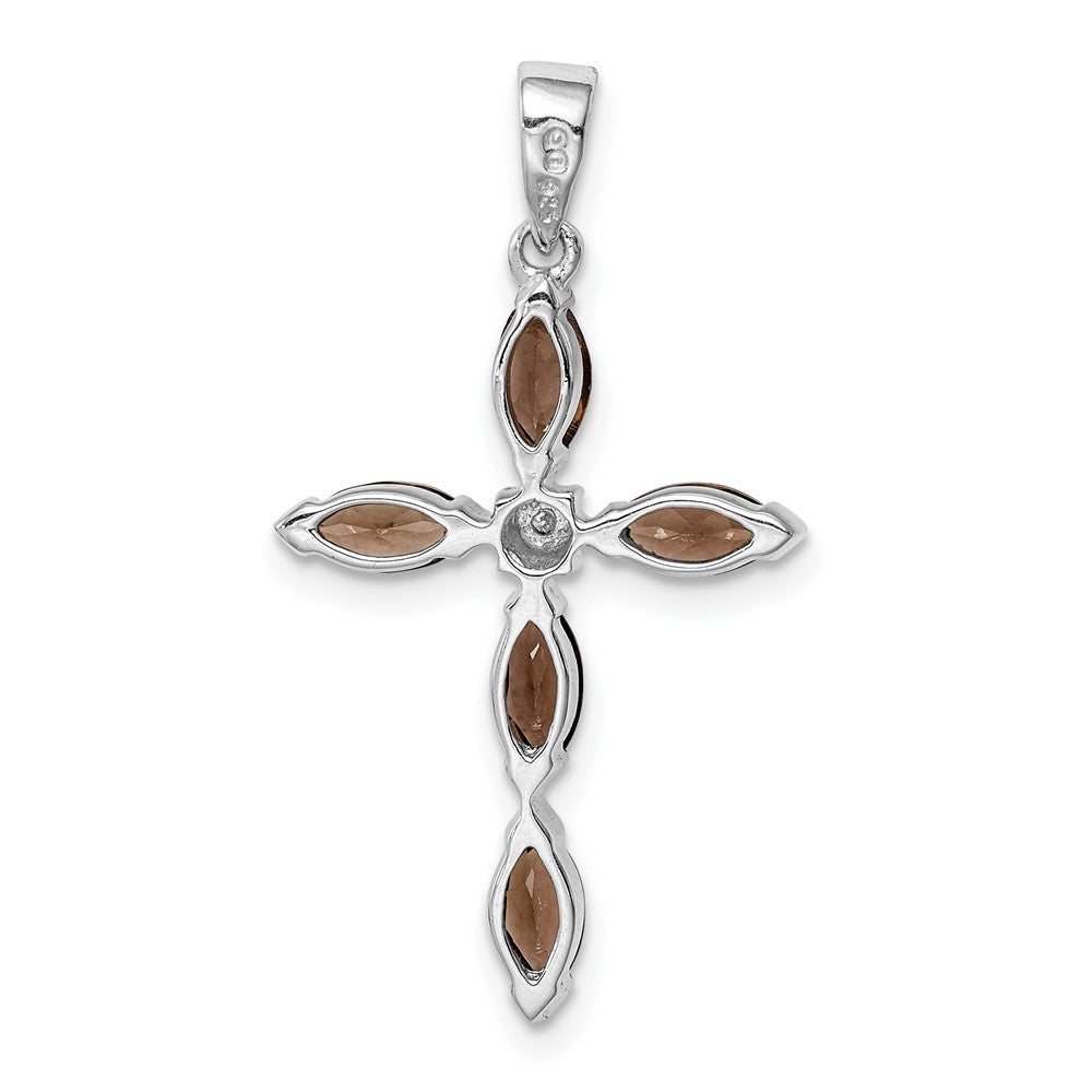 Sterling Silver Rhodium Smoky Quartz & Diamond Cross Pendant