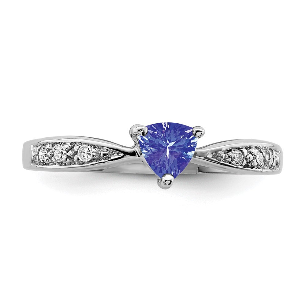 Sterling Silver Rhodium Tanzanite & Diamond Ring