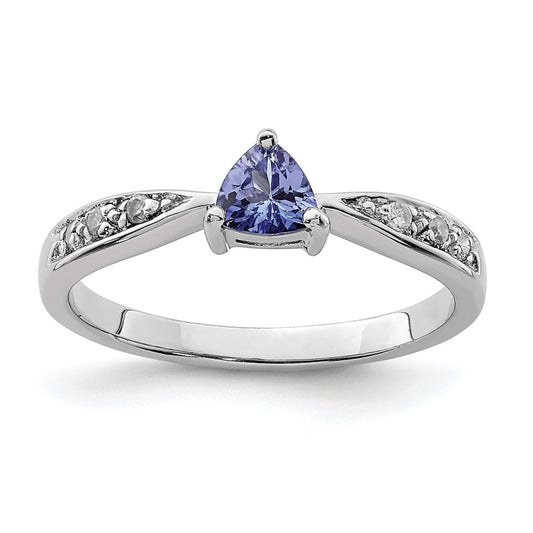 Sterling Silver Rhodium Tanzanite & Diamond Ring