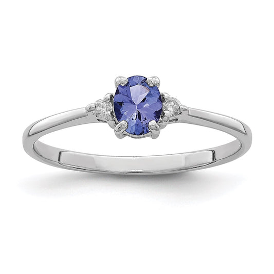 Sterling Silver Rhodium Tanzanite & Diamond Ring