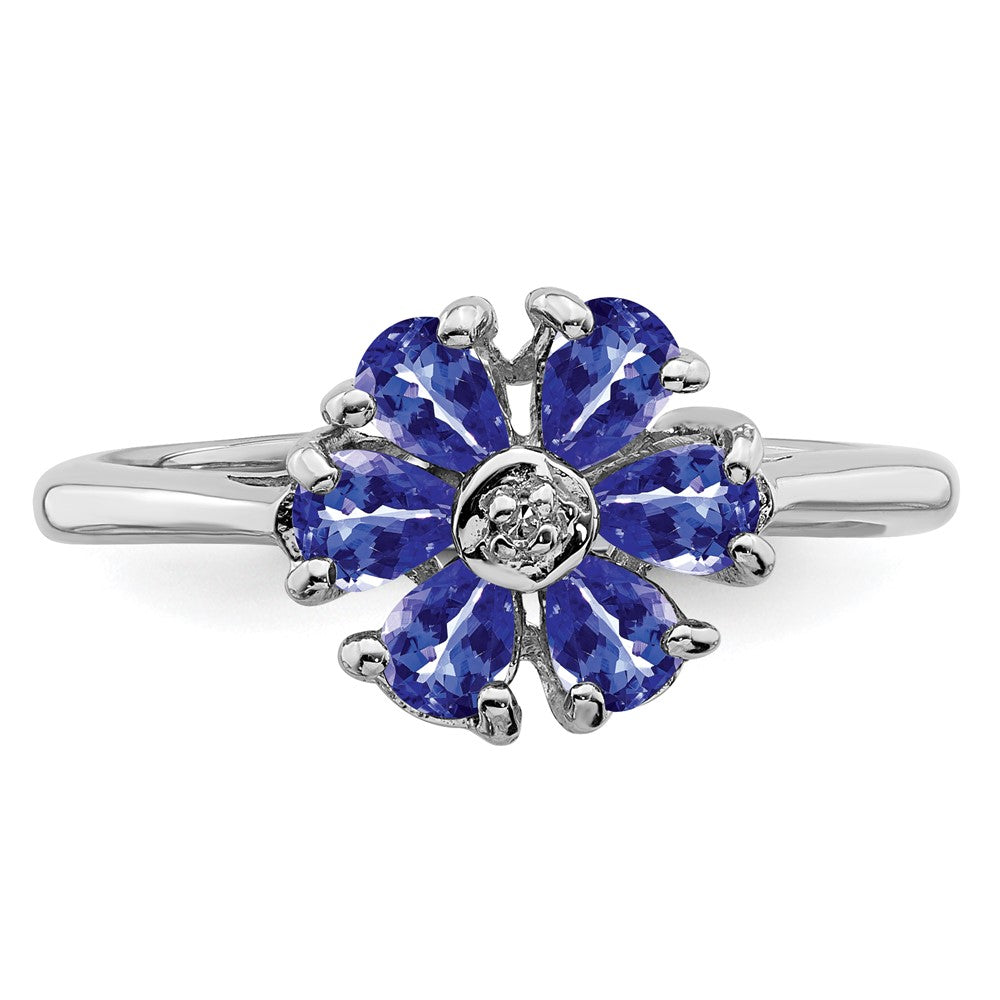 Sterling Silver Rhodium Tanzanite & Diamond Ring