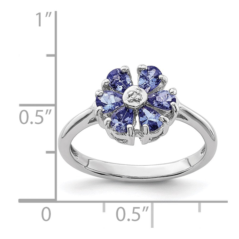 Sterling Silver Rhodium Tanzanite & Diamond Ring