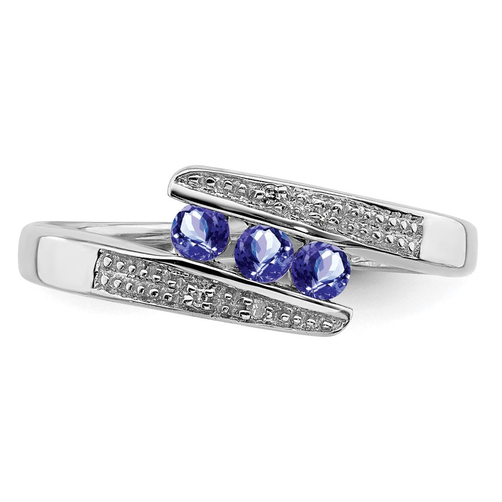 Sterling Silver Rhodium Tanzanite & Diamond Ring