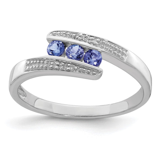 Sterling Silver Rhodium Tanzanite & Diamond Ring