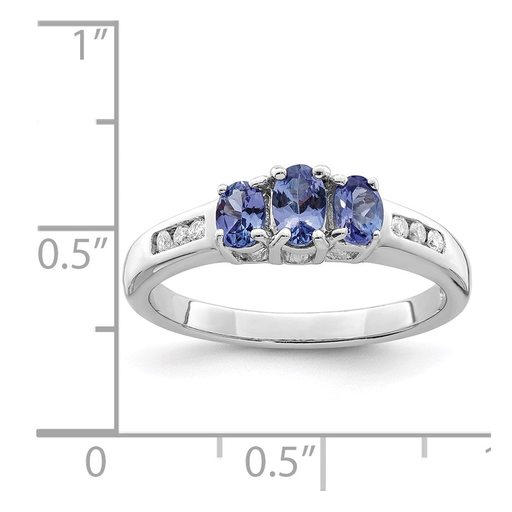 Sterling Silver Rhodium Tanzanite & Diamond Ring