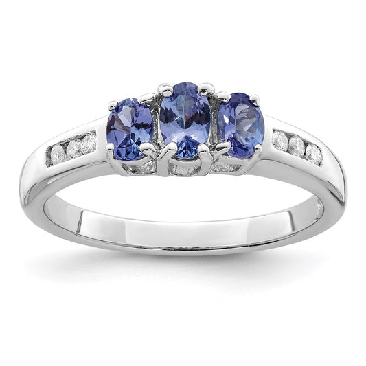 Sterling Silver Rhodium Tanzanite & Diamond Ring