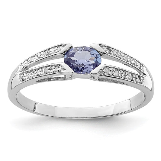 Sterling Silver Rhodium Tanzanite & Diamond Ring