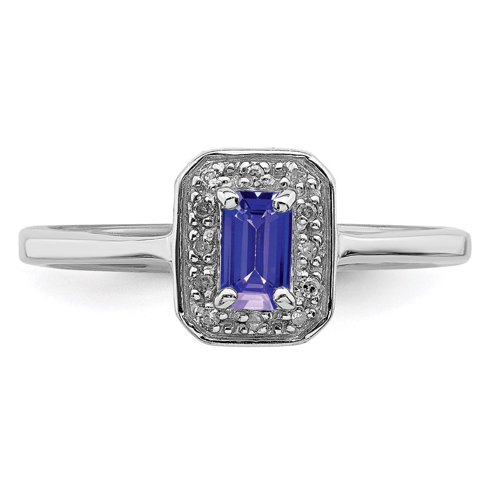 Sterling Silver Rhodium Tanzanite & Diamond Ring