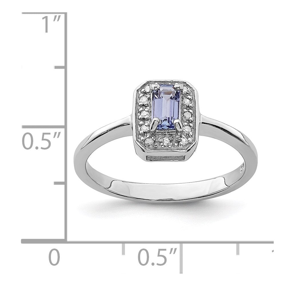 Sterling Silver Rhodium Tanzanite & Diamond Ring