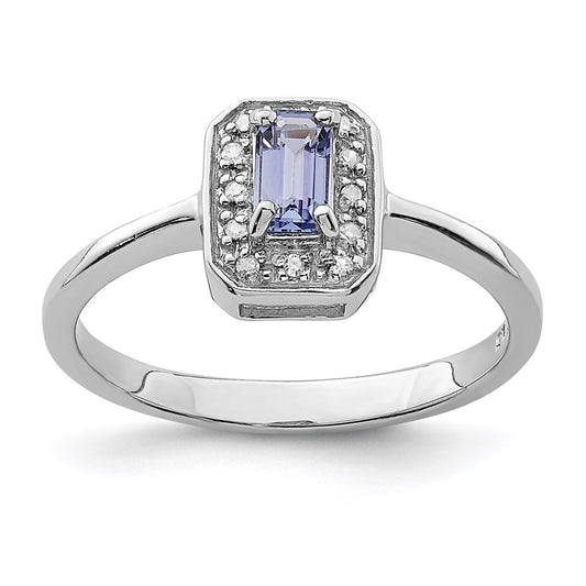 Sterling Silver Rhodium Tanzanite & Diamond Ring