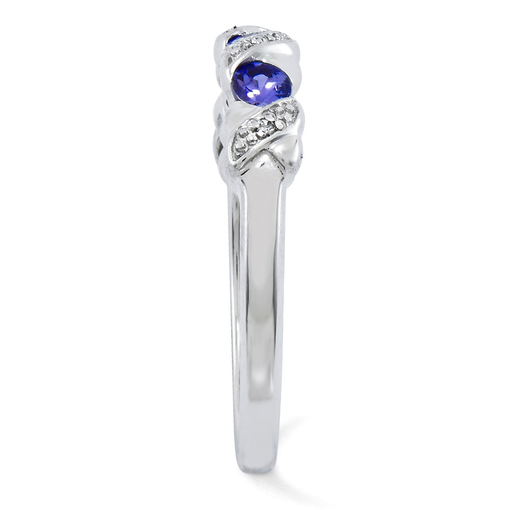 Sterling Silver Rhodium Tanzanite & Diamond Ring