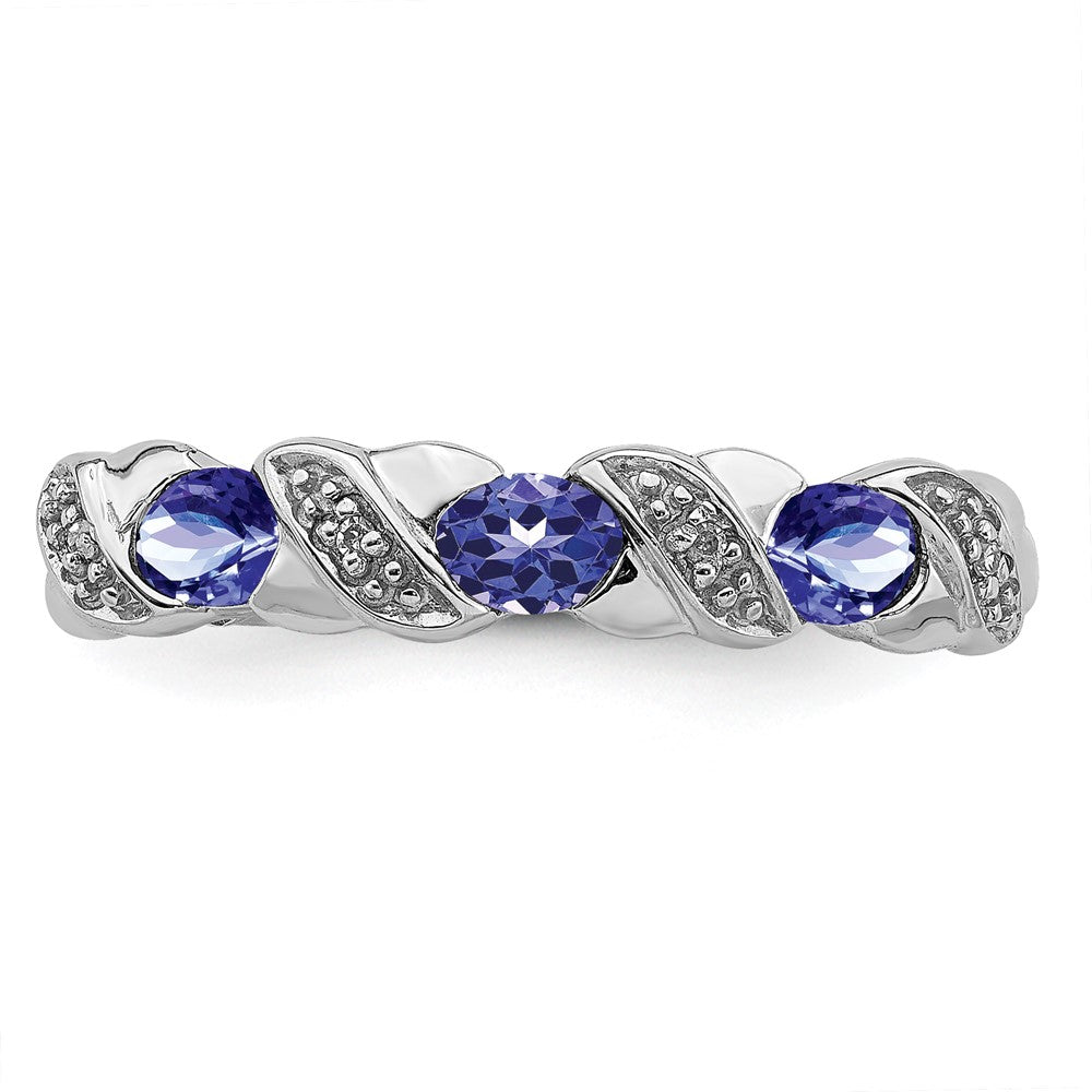 Sterling Silver Rhodium Tanzanite & Diamond Ring