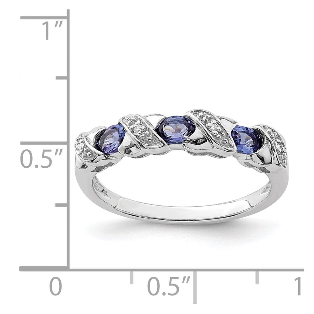 Sterling Silver Rhodium Tanzanite & Diamond Ring