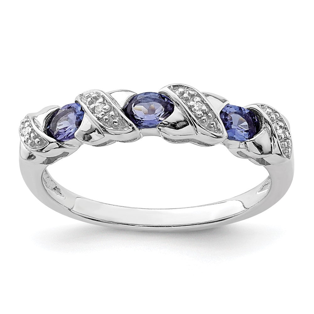 Sterling Silver Rhodium Tanzanite & Diamond Ring