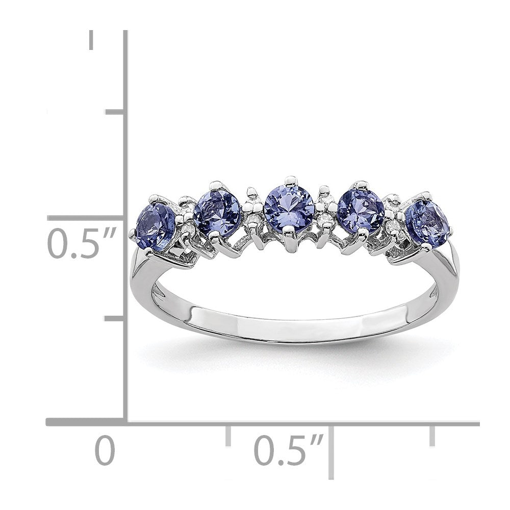 Sterling Silver Rhodium Tanzanite & Diamond Ring